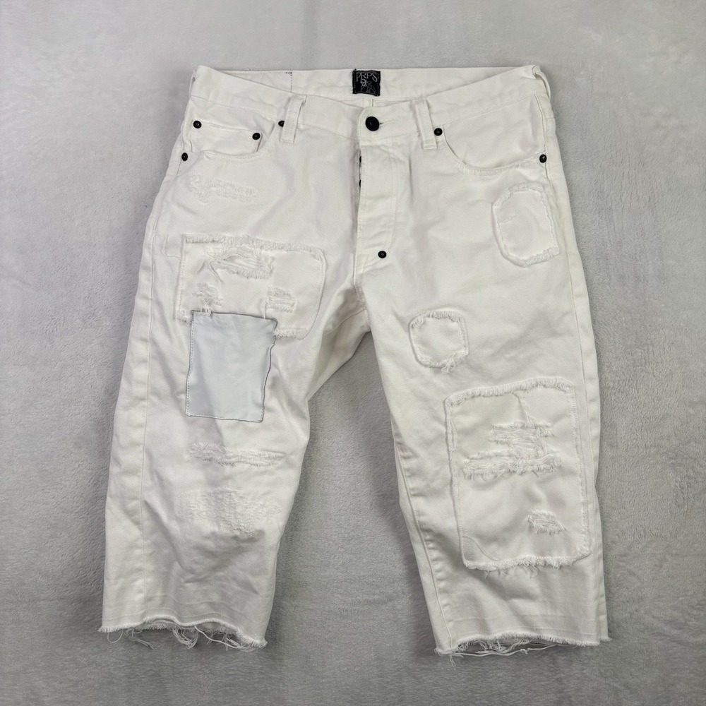 PRPS White Denim Jean Shorts Jorts Men's Waist Size 32" Distressed